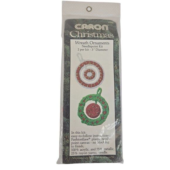 Vintage Caron Christmas Wreath Ornaments Needlepoint Kit 2 Pack 3" Diameter - Picture 1 of 3